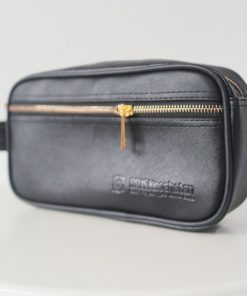 Pouch kulit taiga plus logo dengan resleting besi min 50 pcs
