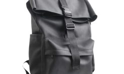Tas ransel rolltop bahan leather black flat