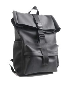 Tas ransel rolltop bahan leather black flat