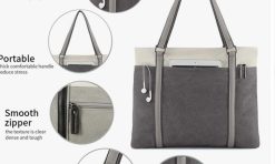 Tote bag bahan kanvas variasi tali kulit sudah include sablon logo
