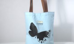 tas goodie bag custom kanvas tali kulit plus sablon