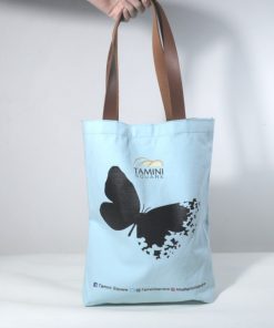 tas goodie bag custom kanvas tali kulit plus sablon
